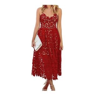 Red Lace Midi Dress XL 16